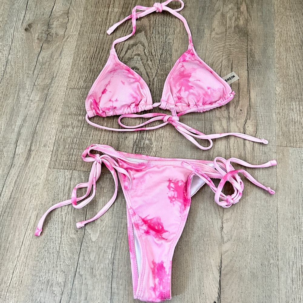 SHEIN pink tie dye bikini set size S.